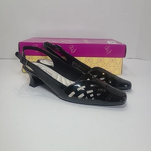 Easy Street Black Patent Slingback Pumps – Kitten/Block Heel – Women’s Sz 7 - Picture 1 of 10
